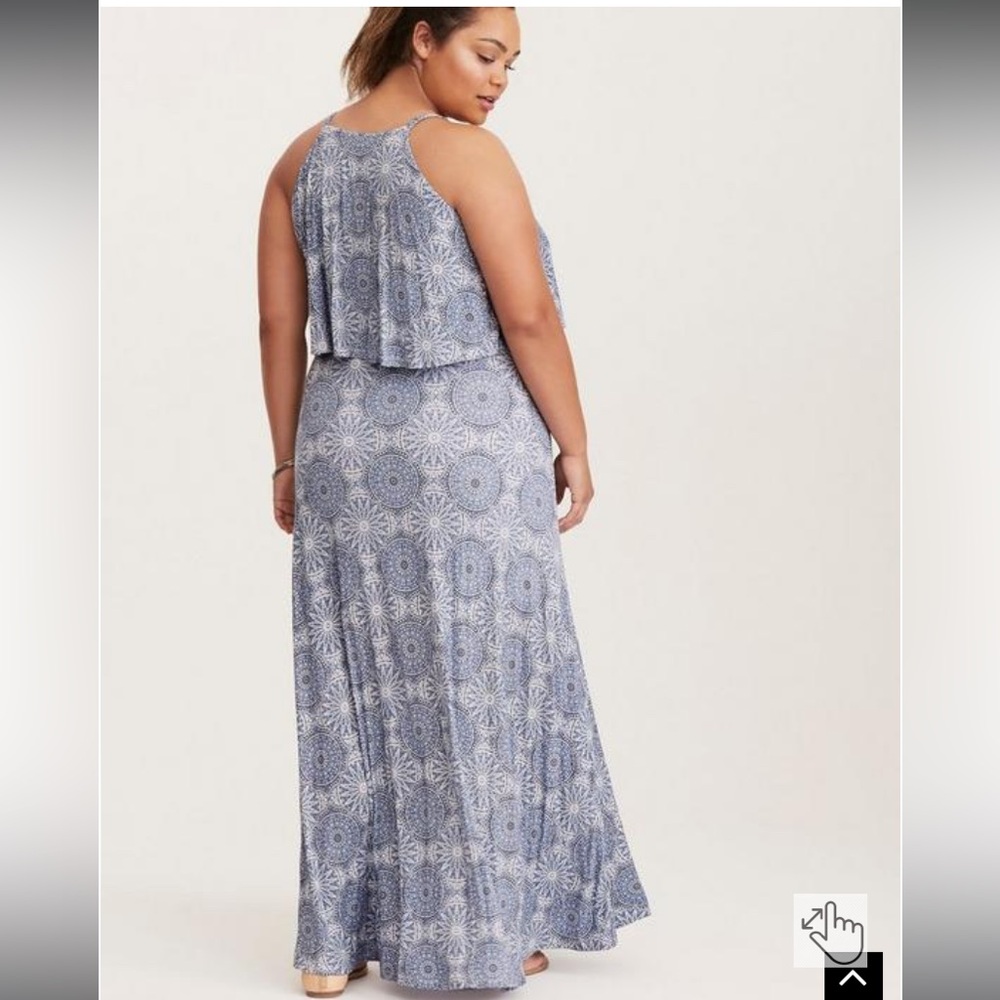 Torrid Maxi Jersey Knit Tiered Dress Mandala Print Blue Plus Size 1X - Picture 10 of 12